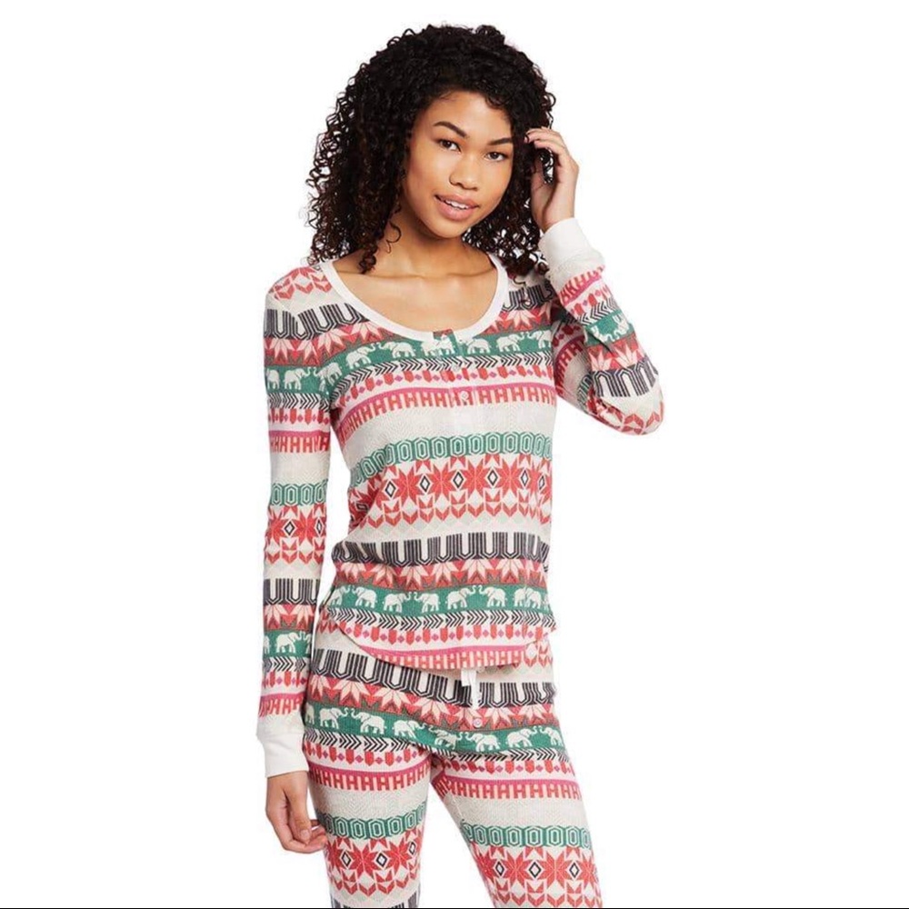 IVORY ELLA Henley Thermal Long Sleeve Sleep Shirt Small